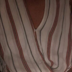 Kut from the Kloth Cream Sleeveless Striped Faux-Wrap Top